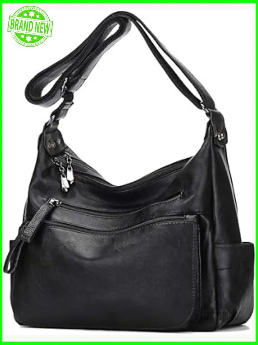 Soft PU Leather Hobo Crossbody Bag Multi Pocket Adjustable Strap